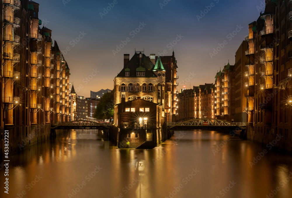 Old city of Hamburg (Germany) by evening