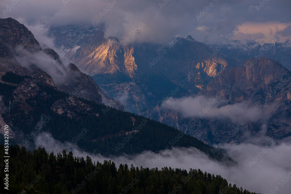 Sunset in Dolomites mountains, Alps, northern Italy