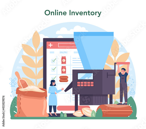 Flour melling industry online service or platform. Modern grain harvest