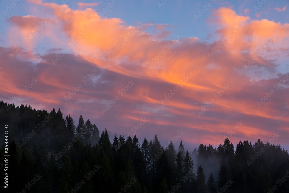 Sunset in Dolomites mountains, Alps, northern Italy