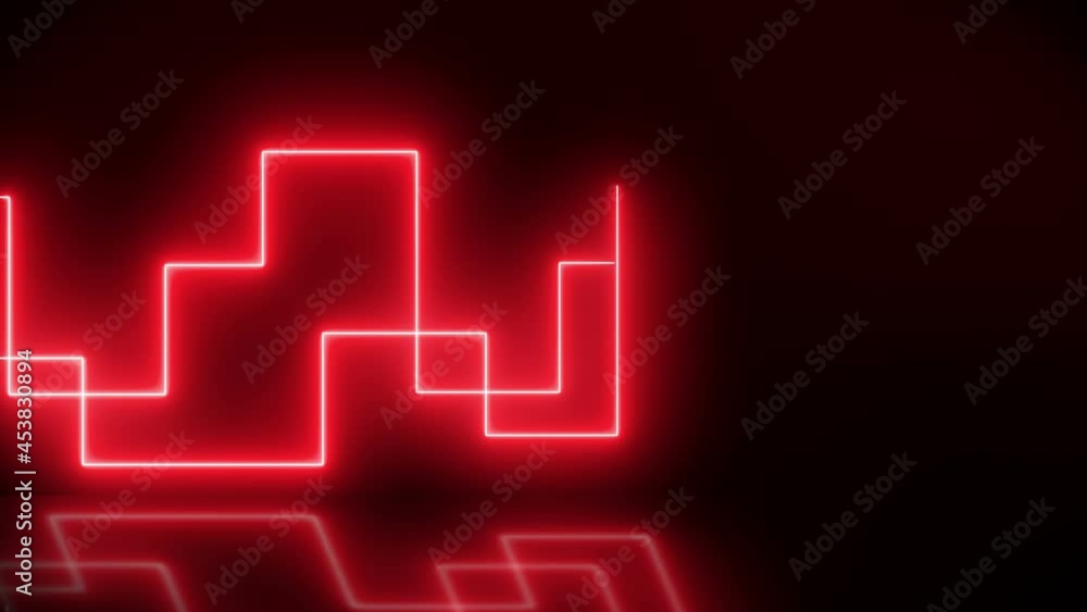 Video animation of glowing moving neon lines in red on reflective ground - abstract background Video animation of glowing moving neon lines in red on reflective ground - abstract background