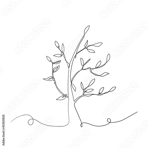 hand drawn doodle tree in continuous line art style