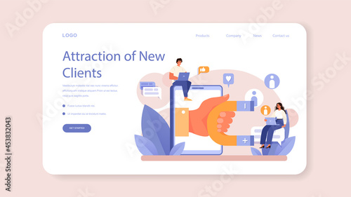CRM or customer relationship management web banner or landing page