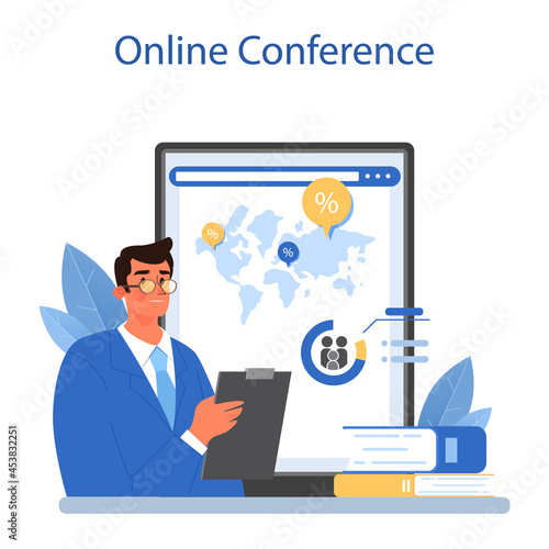 Demographer online service or platform. Scientist studying population