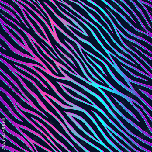 Abstract seamless pattern. Repeated patterns. Neon print. Animal fun background. Texture fashion style. Zebra or tiger skin lines. Trendy graphic. Modern stylish design for prints. Vector illustration