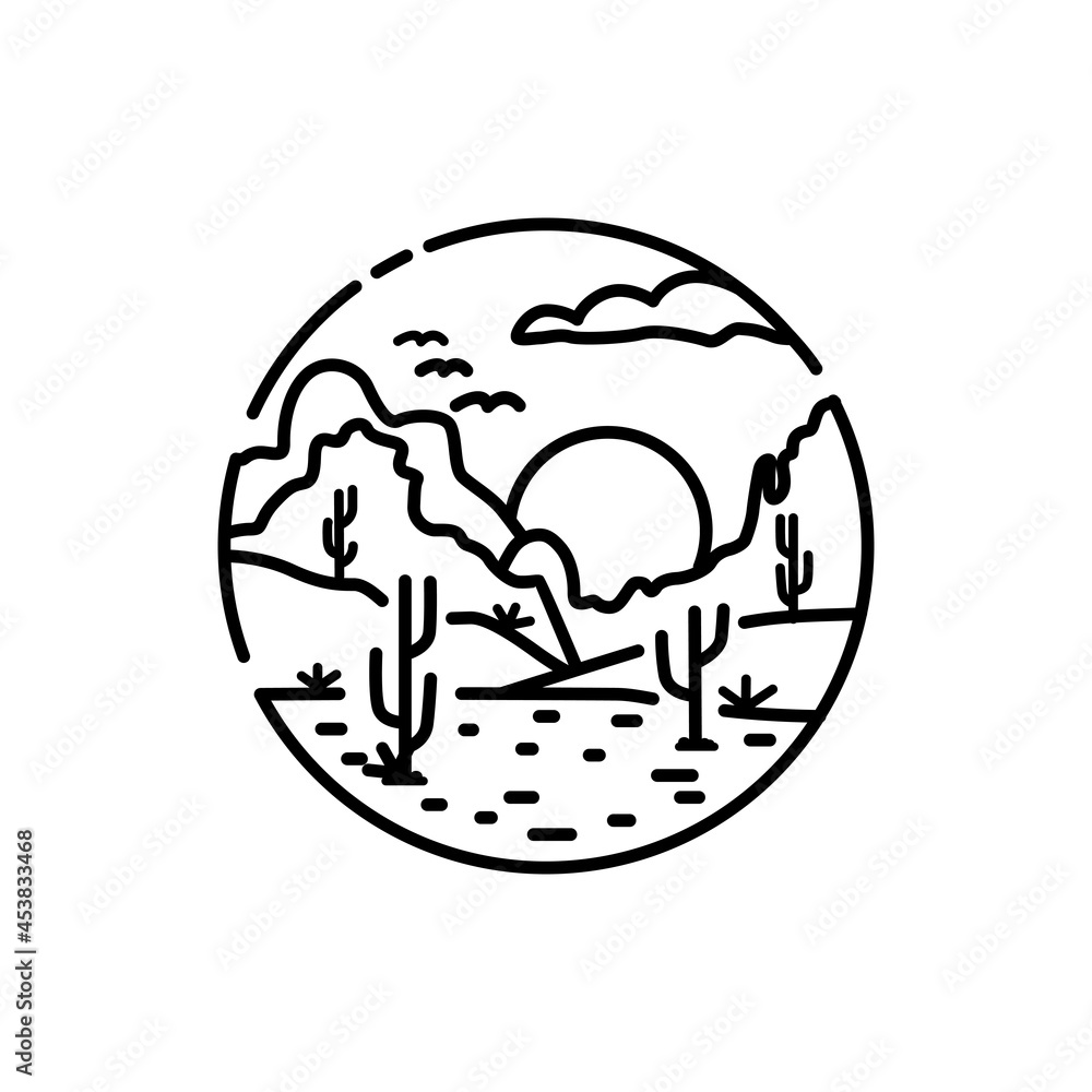 Desert Logo, Arid Land With Cactus Trees For Adventures Vintge Hipster Logo Desert Logo, Arid Land With Cactus Trees For Adventures Vintge Hipster Logo