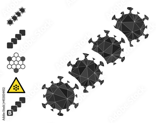 Triangle virus blockchain polygonal icon illustration, and similar icons. Virus Blockchain is filled with triangles. Low-poly virus blockchain combined of random filled triangles.