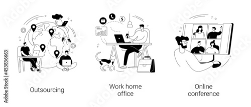 Distance working abstract concept vector illustrations.