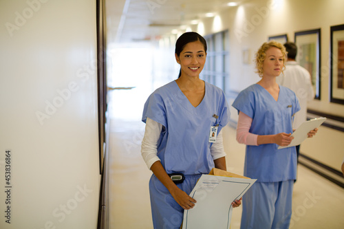 Nurses in hospital corridor