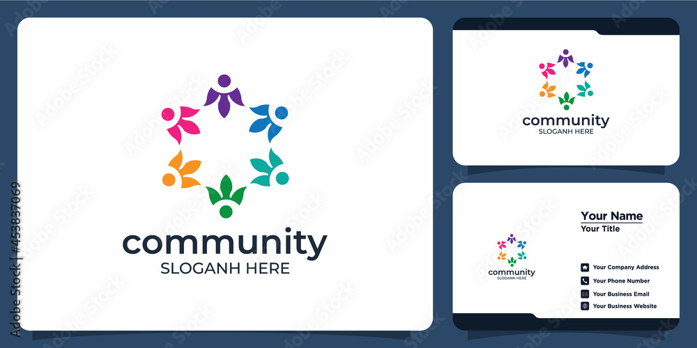 Set of Creative colorful social group logos and business cards