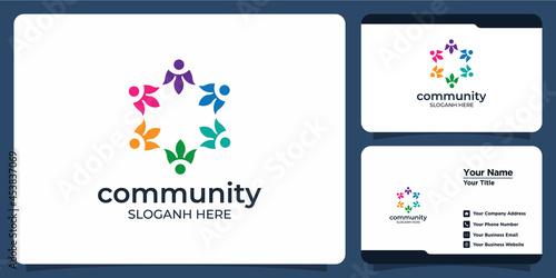 Set of Creative colorful social group logos and business cards