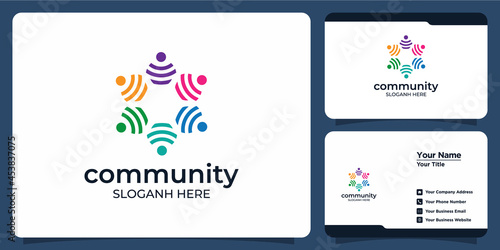Set of Creative colorful social group logos and business cards