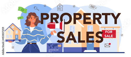 Property sales typographic header. Real estate industry, realtor assistance