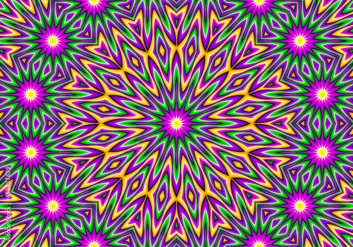 Green card with flowers. Optical illusion of movement.