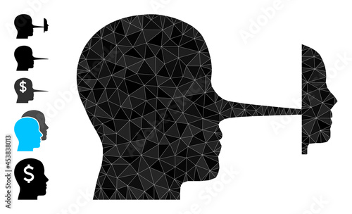 Triangle liar mask polygonal symbol illustration, and similar icons. Liar Mask is filled with triangles. Lowpoly liar mask combined with scattered filled triangles.