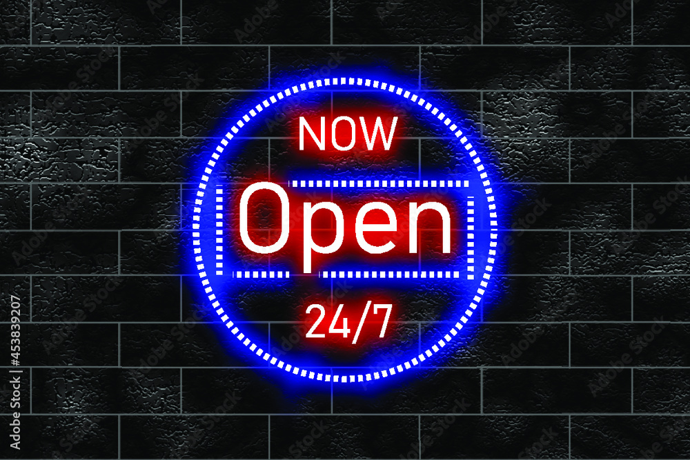 Now Open neon text vector design template. Now Open neon logo, light banner design element colorful modern design trend. Vector illustration Now Open neon text vector design template. Now Open neon logo, light banner design element colorful modern design trend. Vector illustration