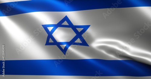 Israel Flag with waving folds, close up view, 3D rendering photo