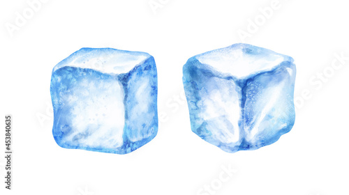 Watercolor isolated illustrations of ice cubes