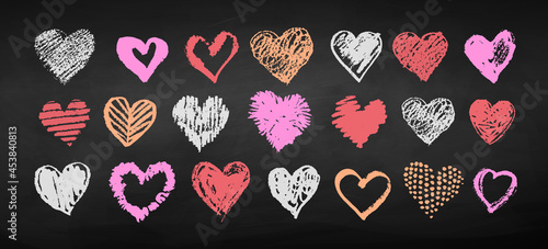 Chalk drawn collection of grunge Valentine hearts
