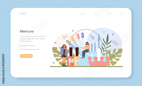 Manicurist service web banner or landing page. Beauty salon worker