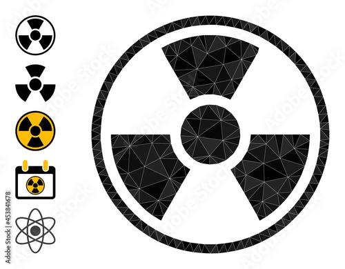 Triangle radioactive symbol polygonal 2d illustration, and similar icons. Radioactive Symbol is filled with triangles. Low-poly radioactive symbol constructed with random color triangles. photo