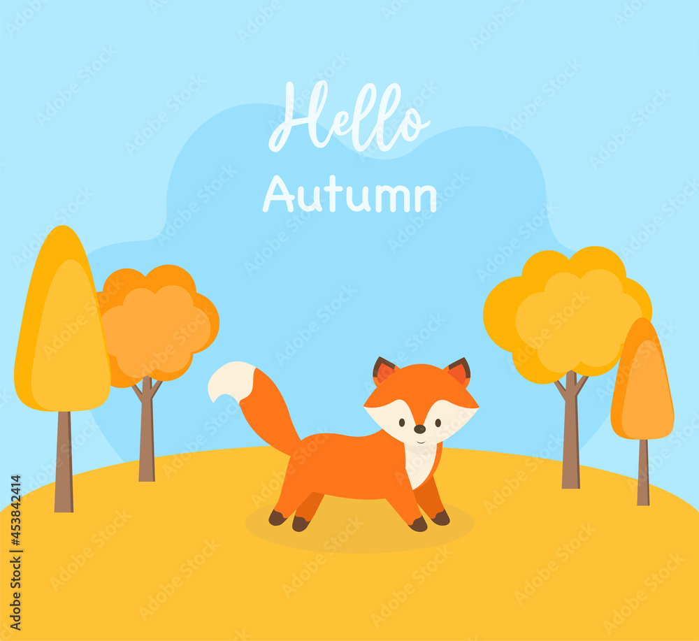 This is a card with a cute fox. Vector autumn illustration. This is a card with a cute fox. Vector autumn illustration.