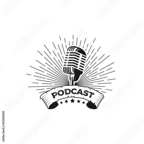 vintage microphone podcast logo design vector