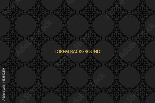 3D volumetric convex embossed geometric black background. Ethnic vintage pattern. Original national ornament in the style of arabesque. Oriental, Asian, Indonesian, Mexican, Aztec motives.