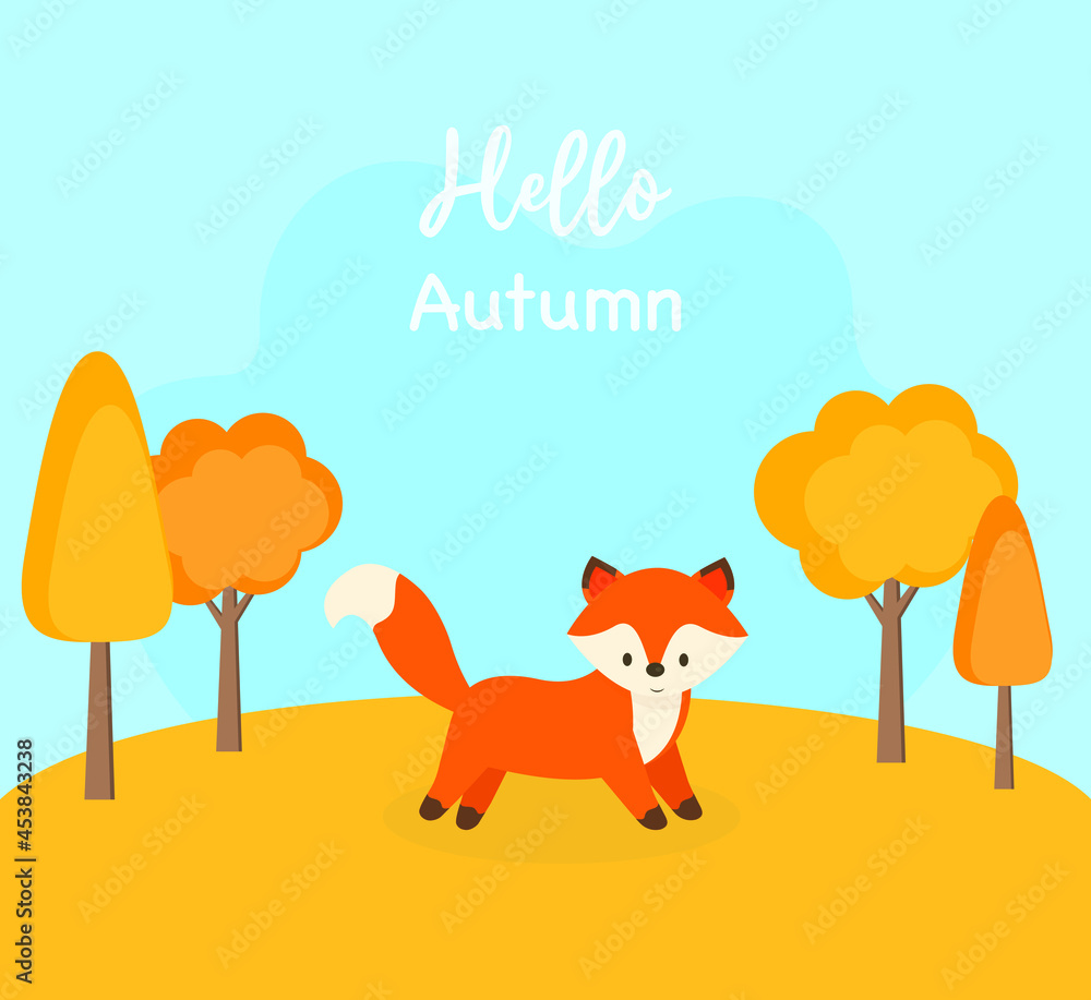 Fototapeta premium This is a card with a cute fox. Vector autumn illustration.