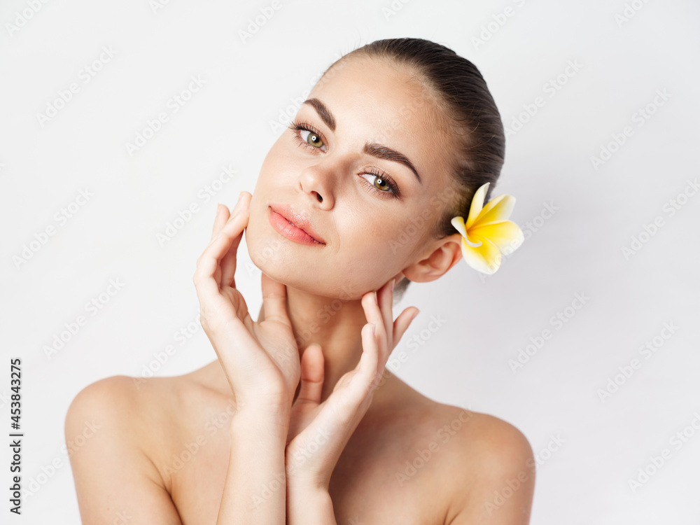 woman with bare shoulders face cosmetics charm woman with bare shoulders face cosmetics charm