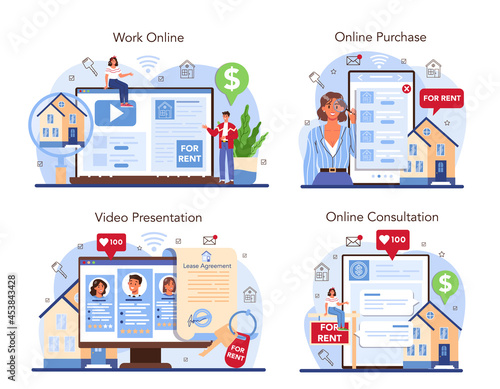 Real estate agency online service or platform set. Realtor or broker
