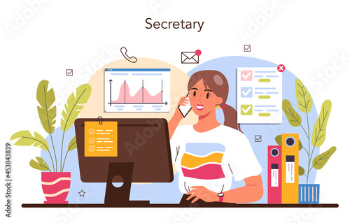 Secretary concept. Receptionist answering calls and assisting