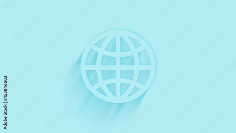 Animated globe icon with shadow on blue background. Neumorphism minimal style. Transparent background. 4K video motion graphic animation. Animated globe icon with shadow on blue background. Neumorphism minimal style. Transparent background. 4K video motion graphic animation.