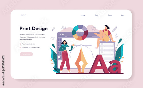 Graphic designer web banner or landing page. Digital artist creating brand