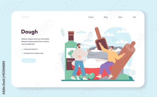 Pizzeria web banner or landing page. Chef cooking tasty delicious pizza