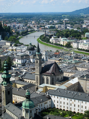 A Overhead View of Salzburg Austria and the Salz River from Hohensalzburg Fortress Palace