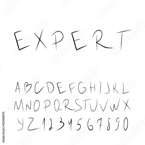 Vector alphabet typeface. Hand drawn modern typeface. Black ink alphabet hand drawn vector template. Grunge dry brushstrokes letters design.