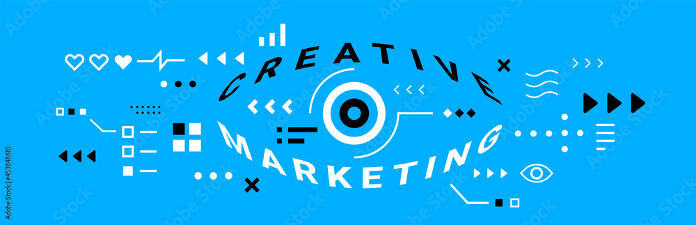 Vector Business Abstract Illustration with Word Creative Marketing with Text Effect on Blue Background Vector Business Abstract Illustration with Word Creative Marketing with Text Effect on Blue Background