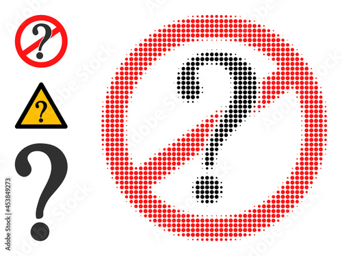 Halftone stop questions. Dotted stop questions constructed with small circle points. Vector illustration of stop questions icon on a white background. Halftone array contains circle points.