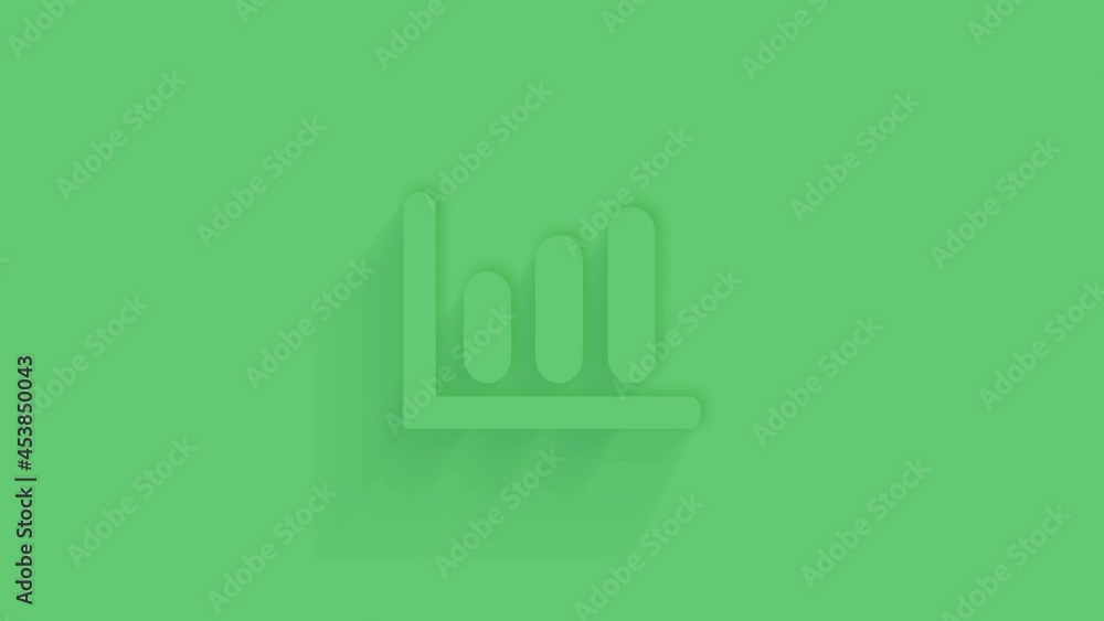 Animated data report bar graph icon with shadow on green background. Neumorphism minimal style. Transparent background. 4K video motion graphic animation. Animated data report bar graph icon with shadow on green background. Neumorphism minimal style. Transparent background. 4K video motion graphic animation.