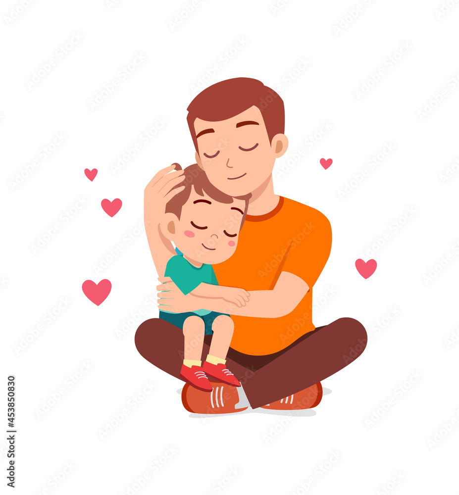 young happy father hug cute little boy