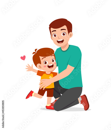 young happy father hug cute little boy