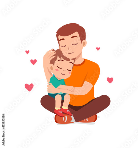 young happy father hug cute little boy