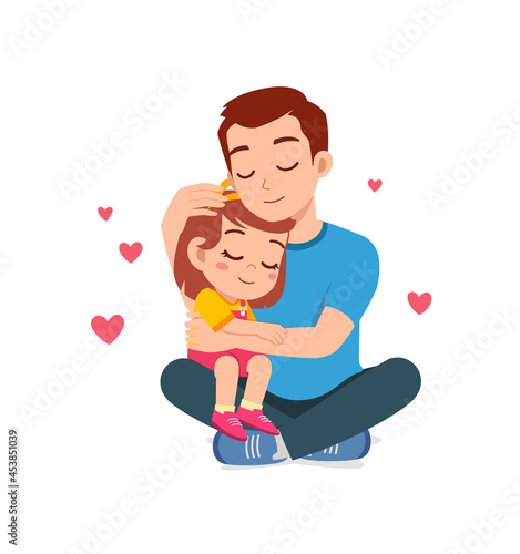 young happy father hug cute little girl