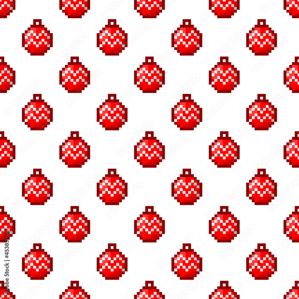 Beautiful small red pixel Christmas balls isolated on white background. Cute seamless pattern. Vector simple flat graphic illustration. Texture. Beautiful small red pixel Christmas balls isolated on white background. Cute seamless pattern. Vector simple flat graphic illustration. Texture.