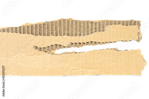 Recycled paper craft stick on a white background. Brown paper torn or ripped pieces of paper isolated on white background.
