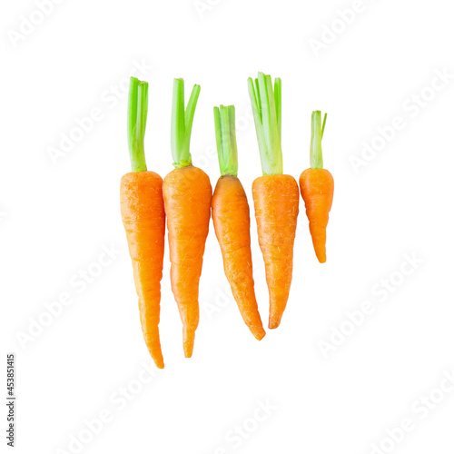 Group of fresh baby carrot isolated white background