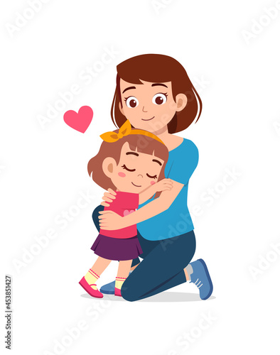 young happy mother hug cute little girl