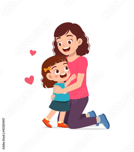 young happy mother hug cute little girl