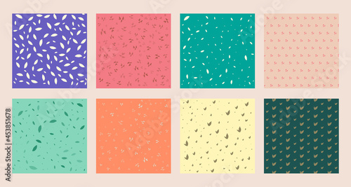 Set collection of leaf seamless pattern in multicolored background.